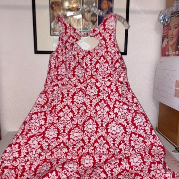 Cherry Vintage plus size XL red & white damask print dress - Picture 2 of 3